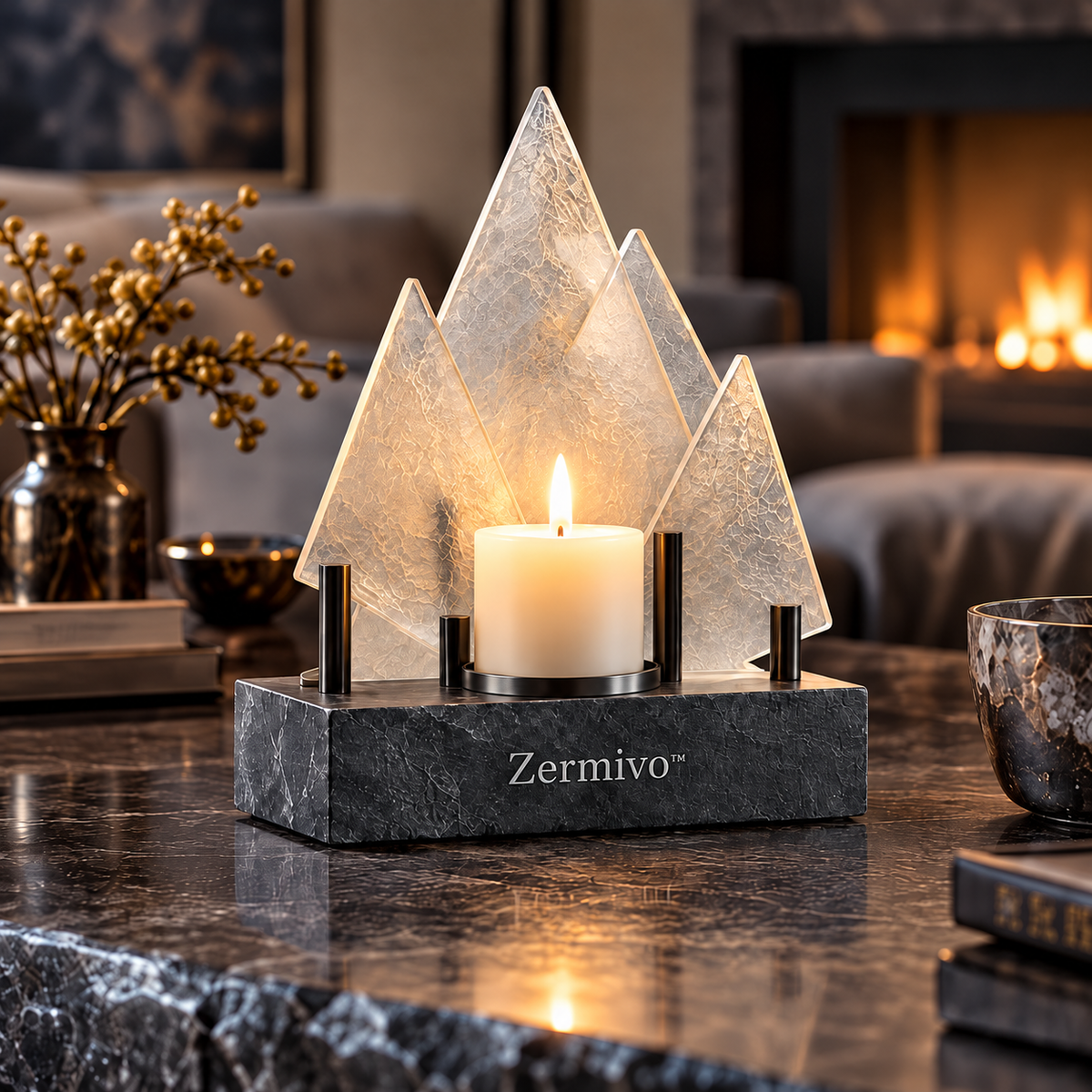 Zermivo™ Frosted Summit – Mountain-Inspired Textured Glass Candle Holder