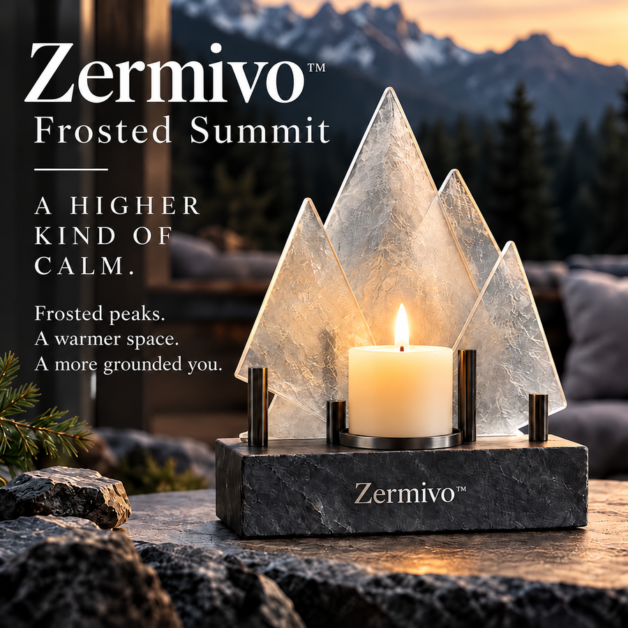 Zermivo™ Frosted Summit – Mountain-Inspired Textured Glass Candle Holder